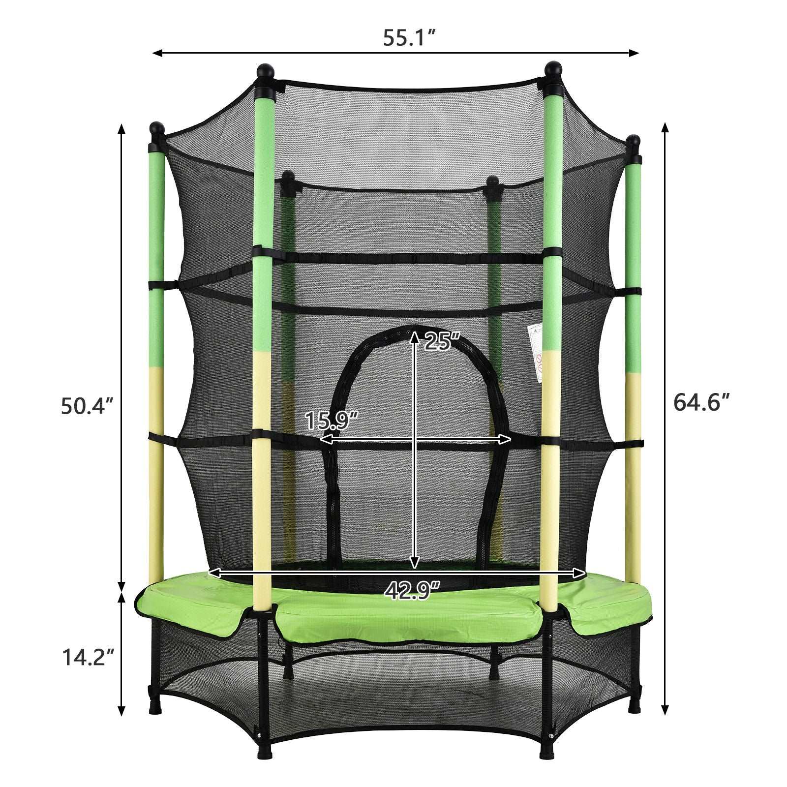 55in Yellow-Green Guard Pole Yellow-Green Stitching Outer Cover Trampoline Straight Leg Mini Round Inner Net