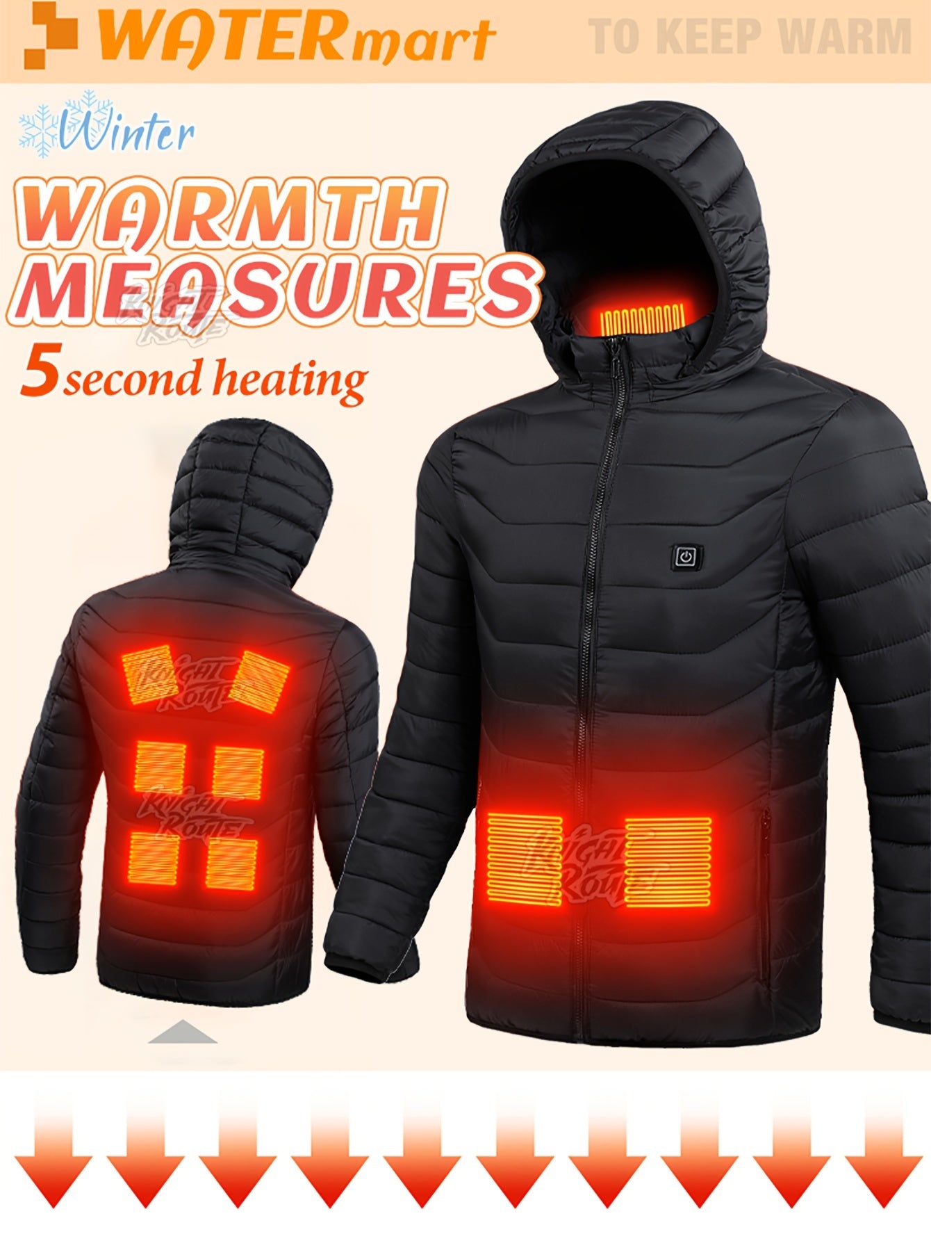 Men's USB-Powered For Smart Heating Jacket - Adjustable Temperature, 9 Zones, Long Sleeve, Hooded Outdoor Vest for Winter Sports & Casual Wear - With Battery Piece