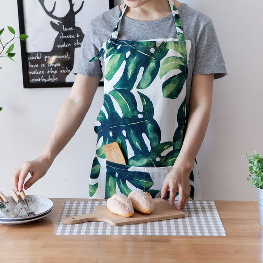 Monstera Deliciosa Waterproof Apron Printed Polyester Cotton Couple Sleeveless Fabric Home Kitchen Baking Apron