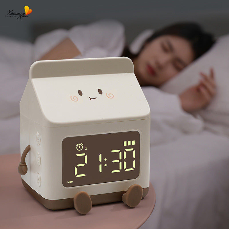 Smart Student Only Charging Cartoon Milk Carton Alarm Clock