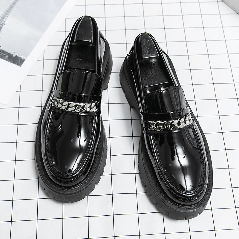 Thick Sole Increased Patent Leather Glossy Casual Thick Heel Loafers