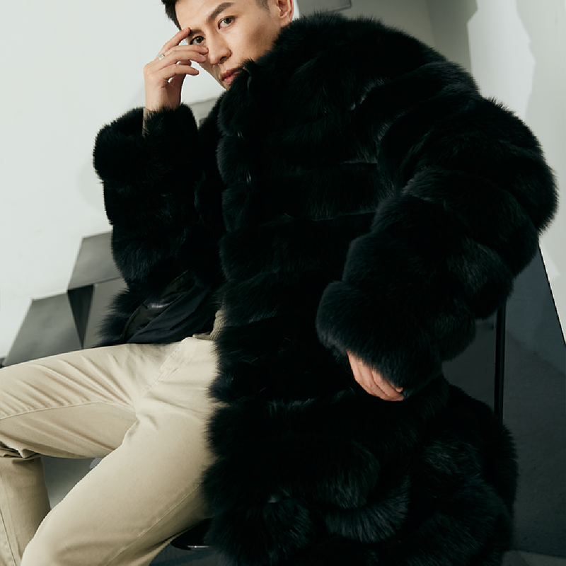 Men's Real Fur Long Fur Coat Winter
