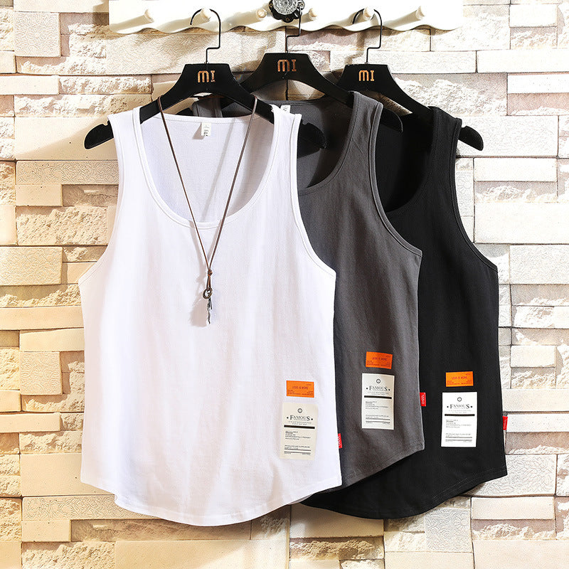 Mens Solid Color Cotton Breathable Loose Casual Tank Tops