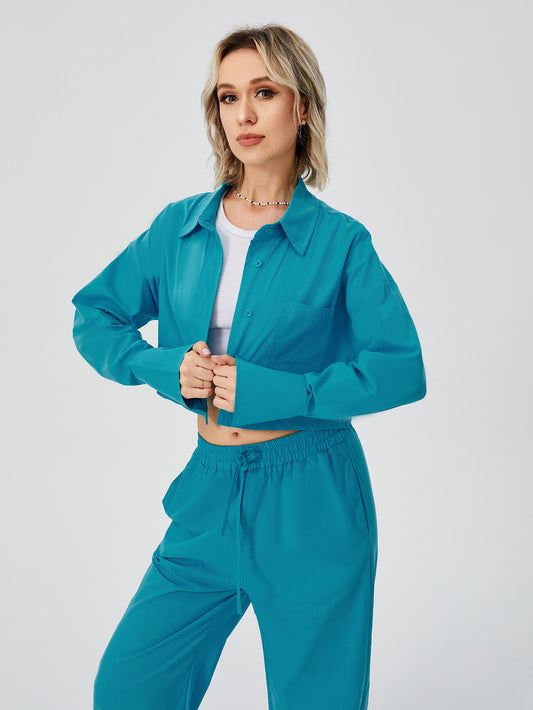 Tenues deux pièces pour femmes, ensemble pyjama à manches longues boutonné, jambes larges