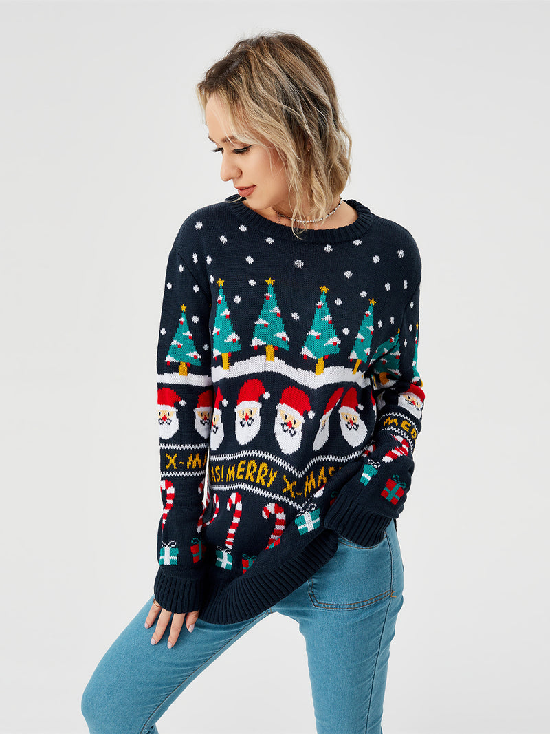 Women's Christmas Sweater Pullover Knitted Jumper Long Sleeve Crew Neck Sweater Shirt