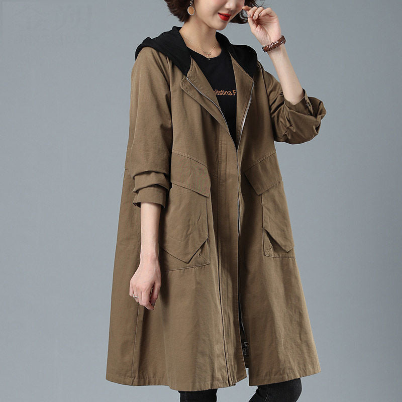 Women's Mid-length Autumn Loose Hooded Coat