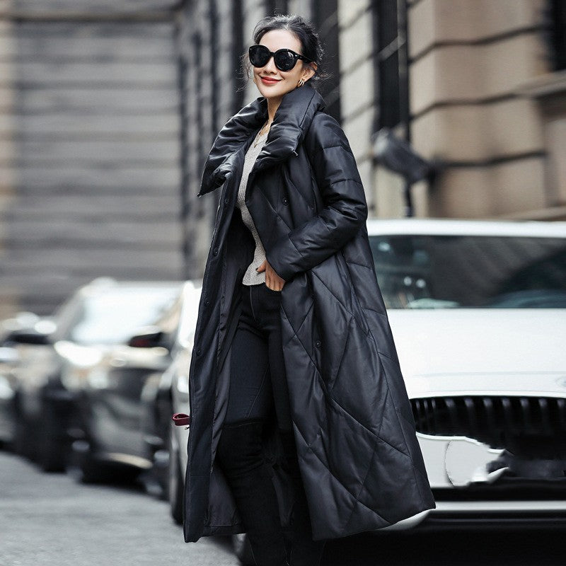 Version coréenne des vêtements en cuir de grande taille à col debout en hiver