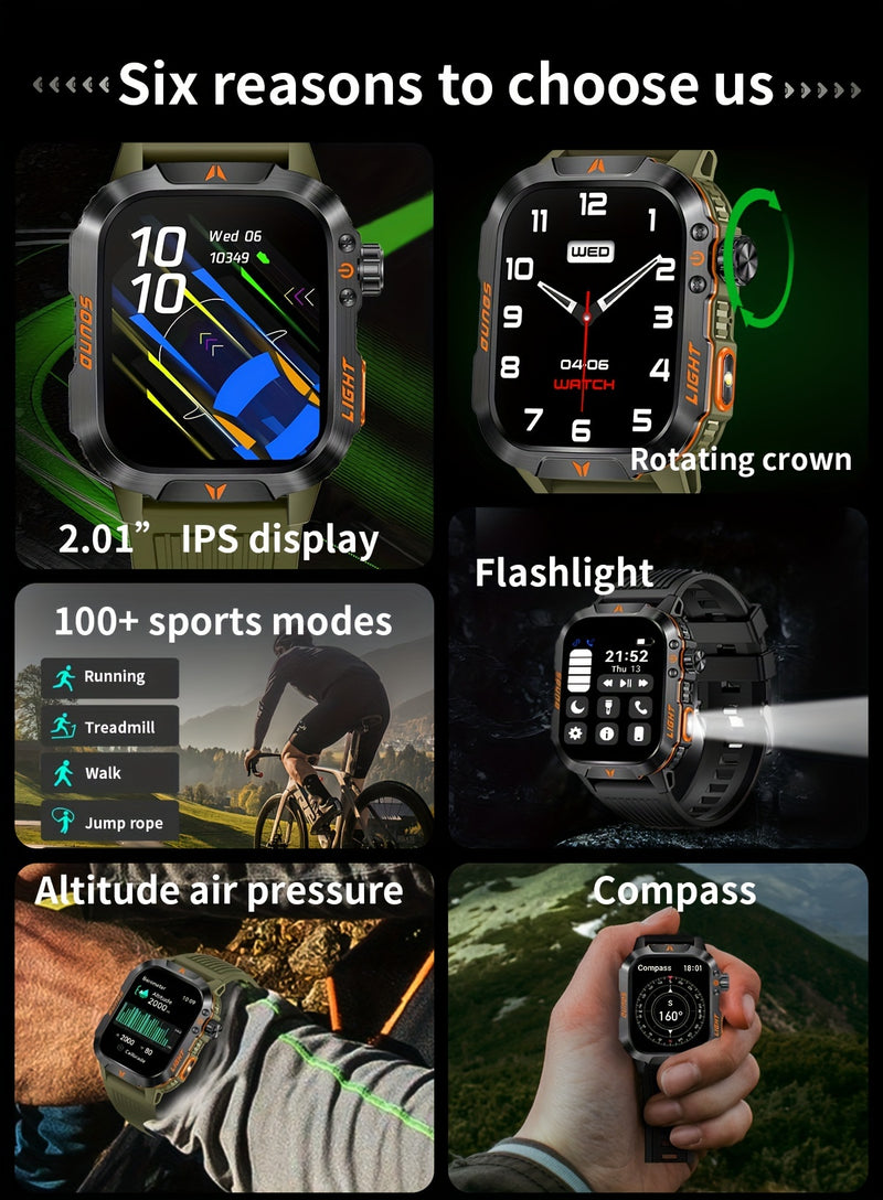 Smart Watch (Answer/Call) Outdoor Sports Watch LED Altimeter Barometer 100+ Sports Modes 600mAh Battery Multimedia Message Viewing Weather Pedometer Fitness Tracker for Android iPhone Gift