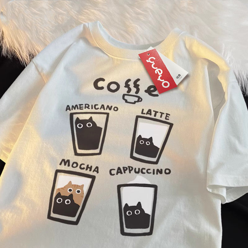 Flocking Milk Coffee Short Sleeve T-shirt For Men