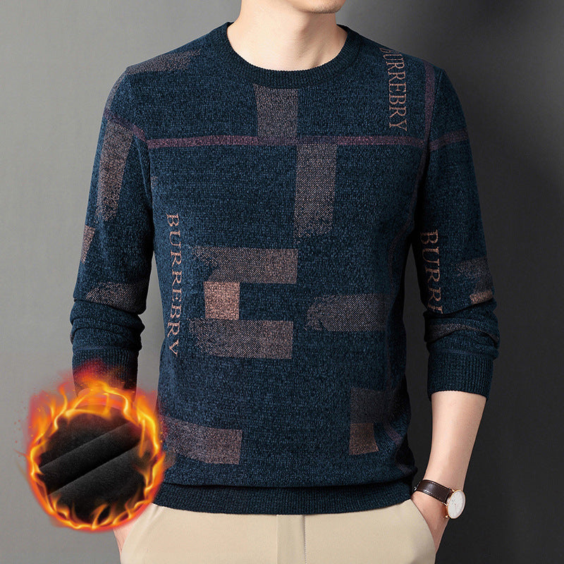 New Style Men's Knitting Chenille Sweater Round Neck Plush