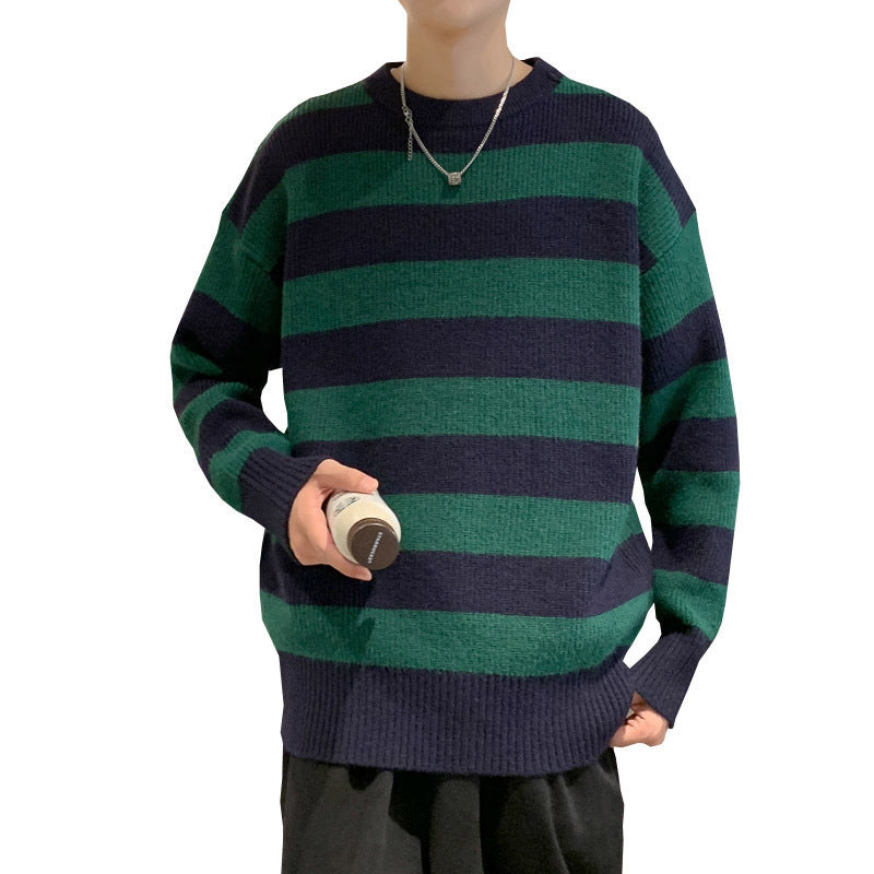 Thickened Sweater Men's Winter New Youth Hong Kong Style Round Neck Sweater Men
