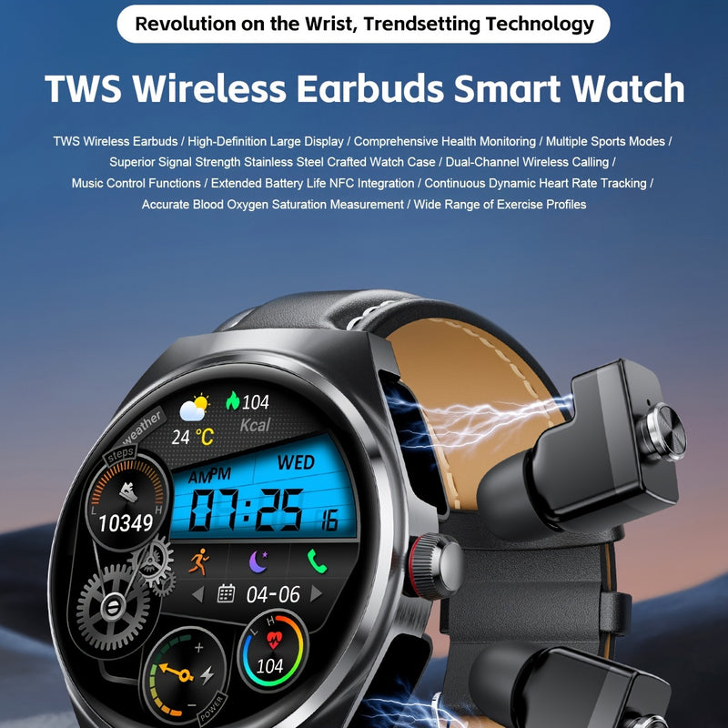 Full HD screen alloy shell, TWS sports headset+outdoor IP67 waterproof smart watch, 400mAh battery over long -term battery life, support custom dial, NFC unlock, various sports data tracking