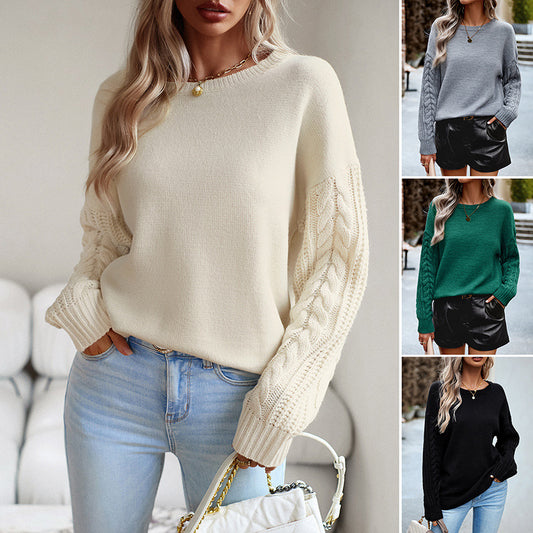 Pull à col rond simple à la mode pour femmes