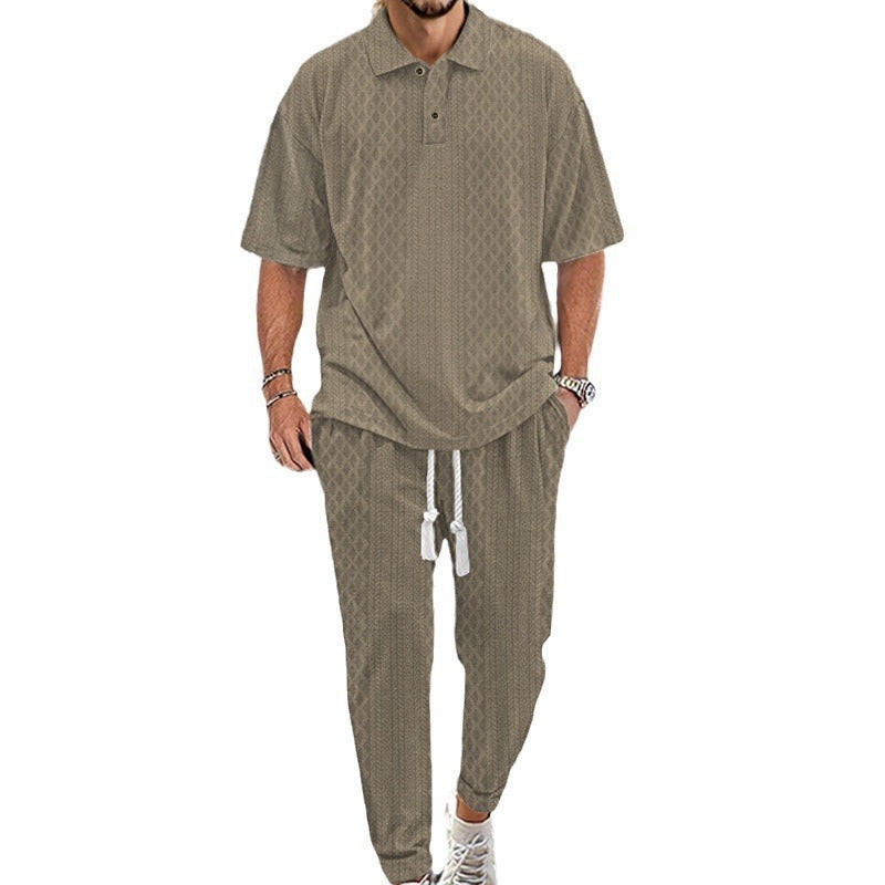 Solid Color Jacquard Heavy T-shirt Trousers Suit