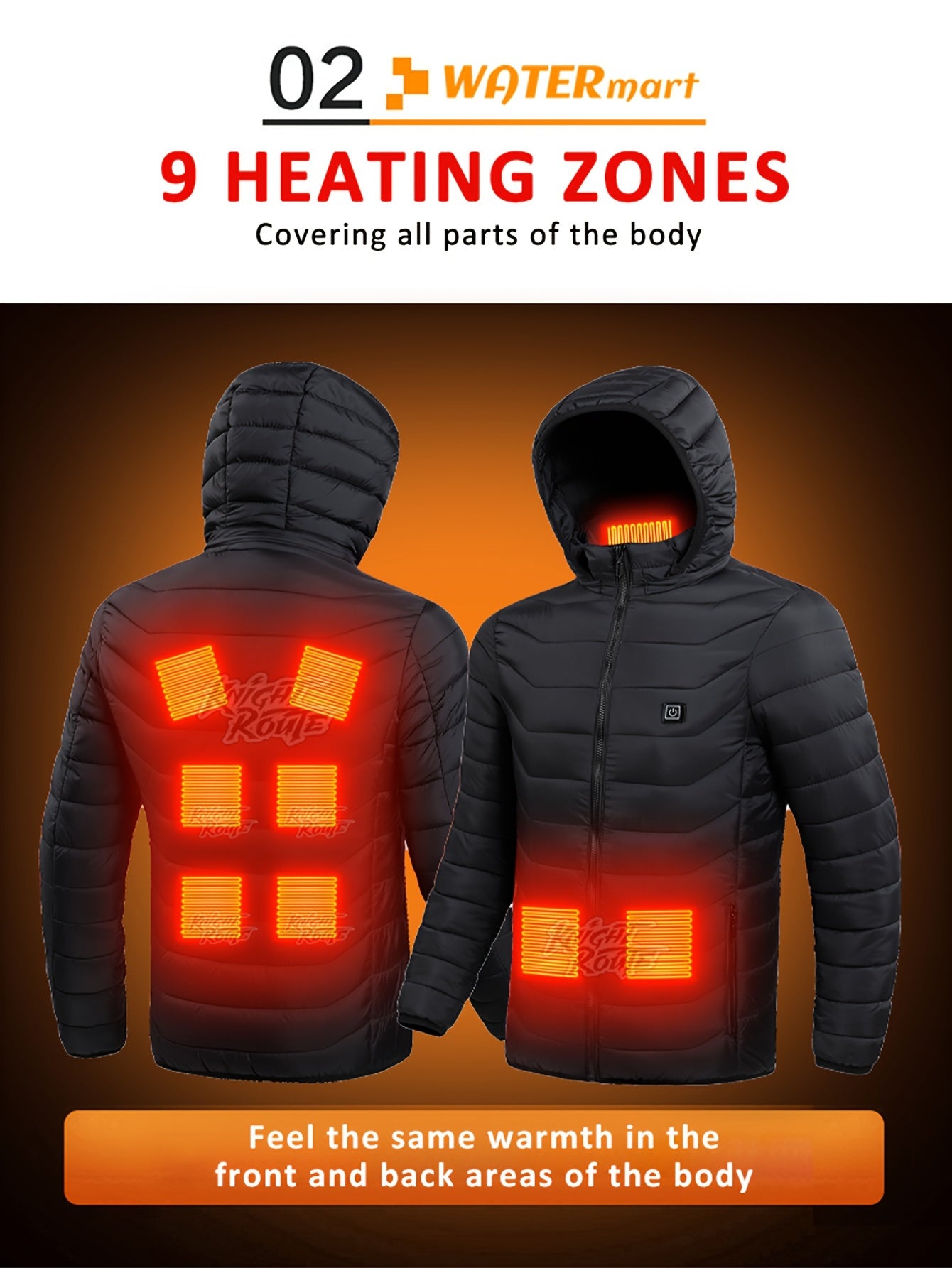 Men's USB-Powered For Smart Heating Jacket - Adjustable Temperature, 9 Zones, Long Sleeve, Hooded Outdoor Vest for Winter Sports & Casual Wear - With Battery Piece