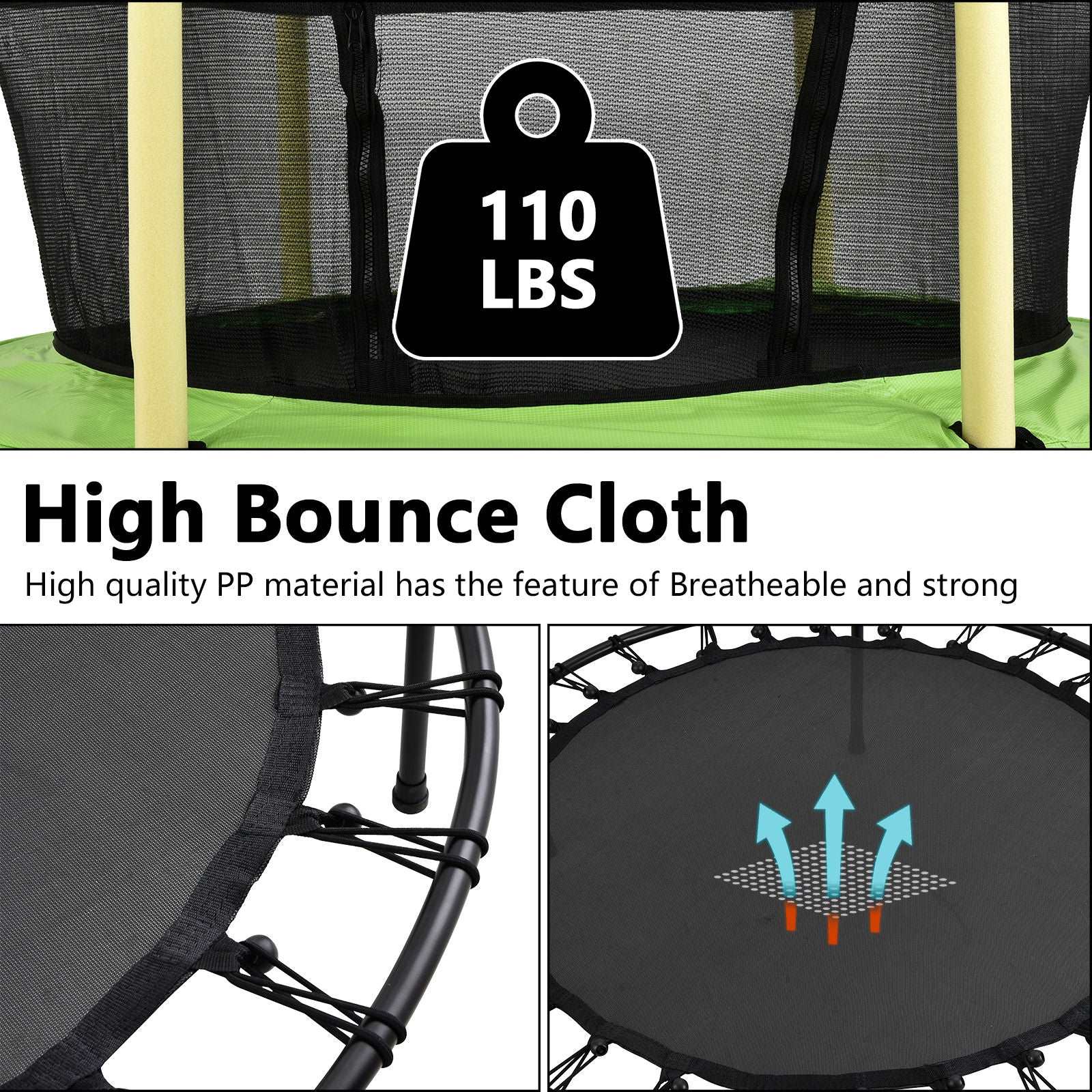 55in Yellow-Green Guard Pole Yellow-Green Stitching Outer Cover Trampoline Straight Leg Mini Round Inner Net