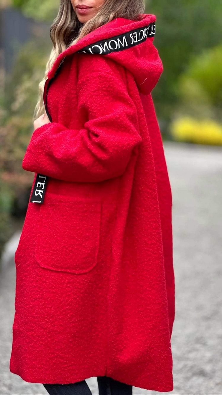 Ladies Hooded Letters Lamb Wool Coat