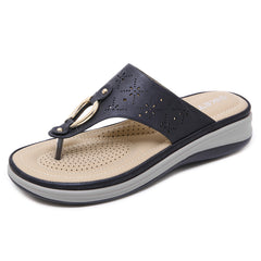 Women's Wedge Metal Buckle Flip Flops