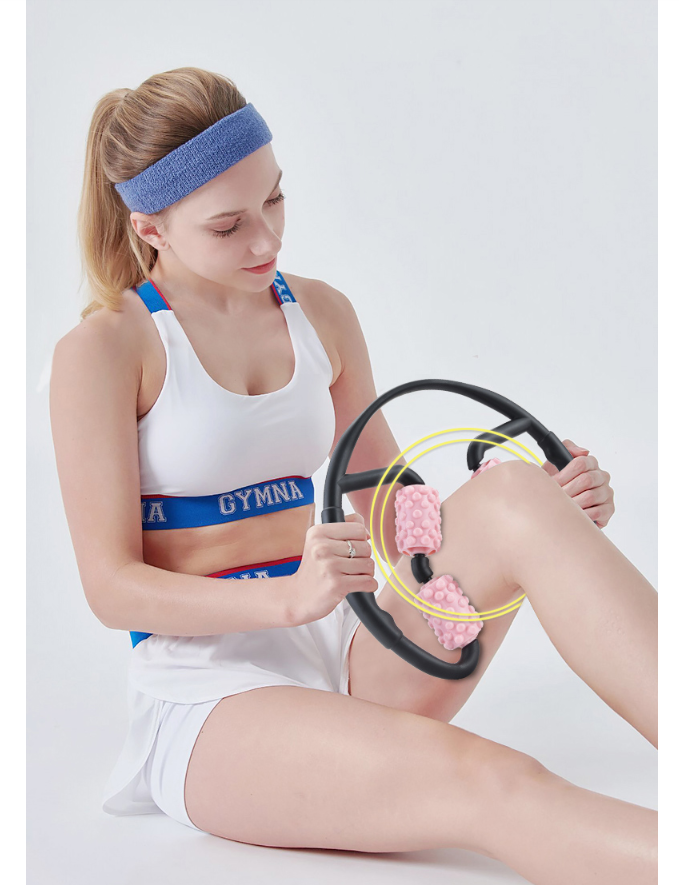 Multifunktionales Muskelmassagegerät, Entspannungsrolle, Ringklemme, Yoga, Körperformung, 4 Räder, Fitnessgerät für Sport
