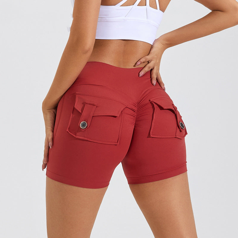 Short de levage de hanche taille haute avec poches, pantalon de sport de Yoga, Fitness, vêtements pour femmes