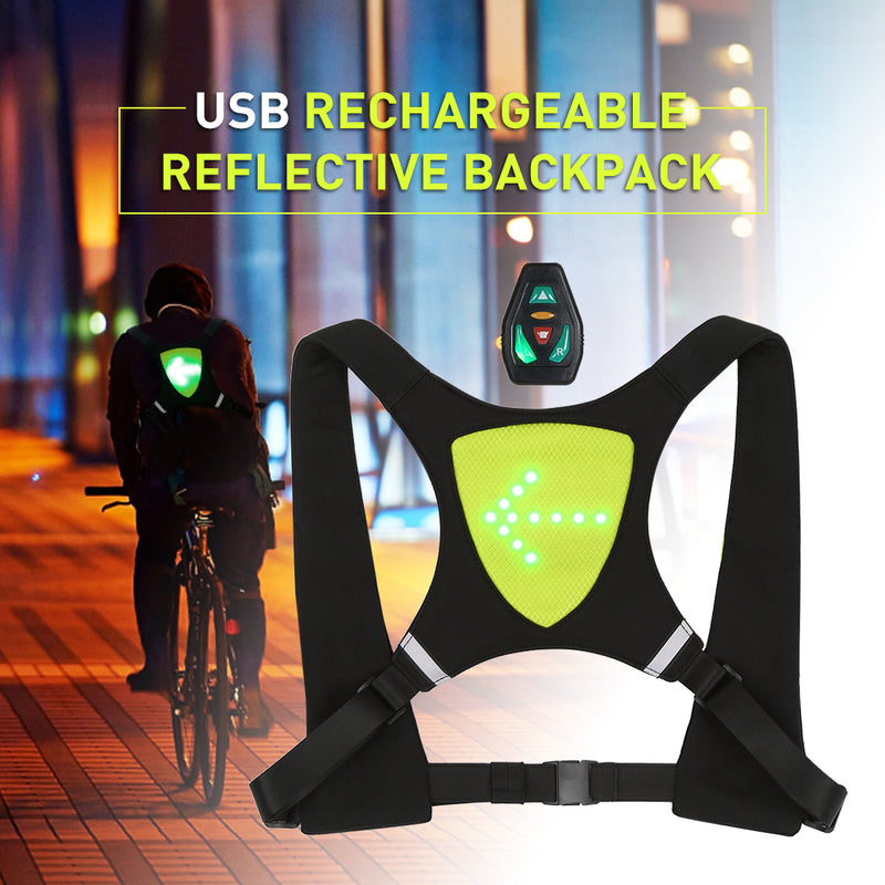 Sac à dos gilet réfléchissant, Rechargeable par USB, avec clignotant LED, télécommande, sac de sécurité pour Sport de plein air, équipement pour le cyclisme