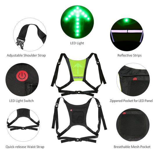 Sac à dos gilet réfléchissant, Rechargeable par USB, avec clignotant LED, télécommande, sac de sécurité pour Sport de plein air, équipement pour le cyclisme