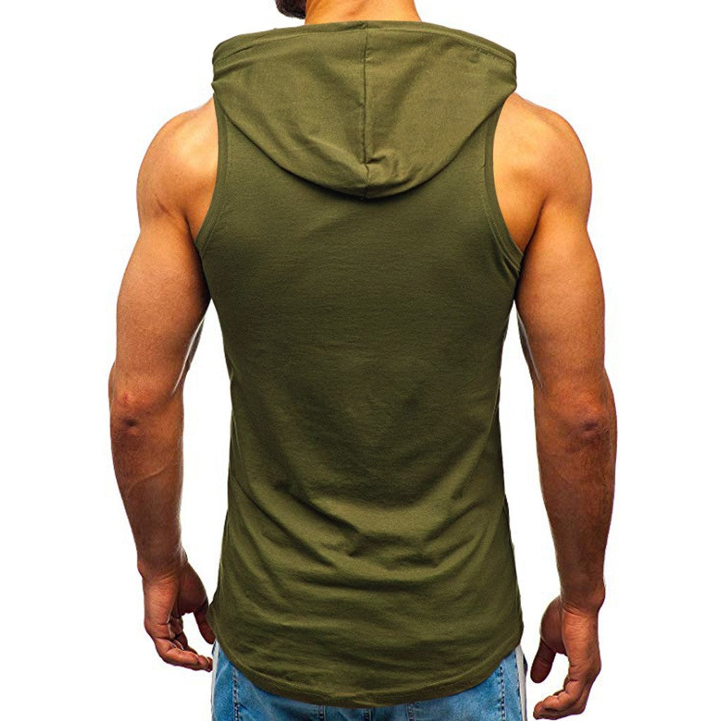 Men's Sleeveless Vest Letter Printed Hoodie Sports Tops