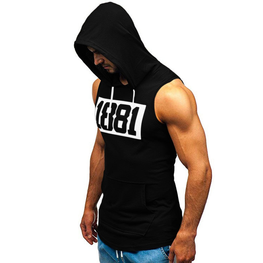 Men's Sleeveless Vest Letter Printed Hoodie Sports Tops