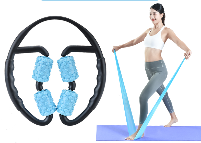 Multifunktionales Muskelmassagegerät, Entspannungsrolle, Ringklemme, Yoga, Körperformung, 4 Räder, Fitnessgerät für Sport