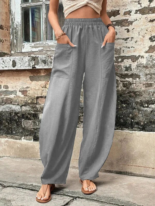 Women's Harem Pants With Pockets High Waisted Casual Beach Pants Loose Trousers