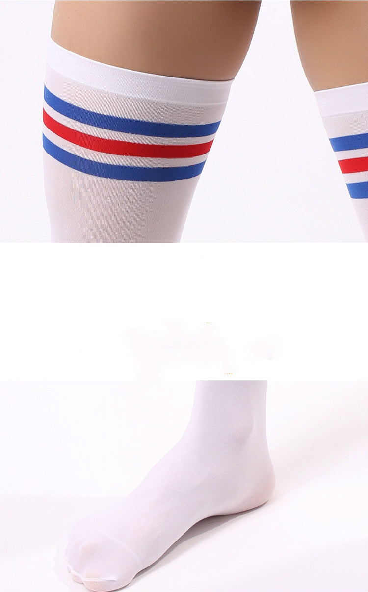 Men's Tall Red And Blue Striped Soccer Socks