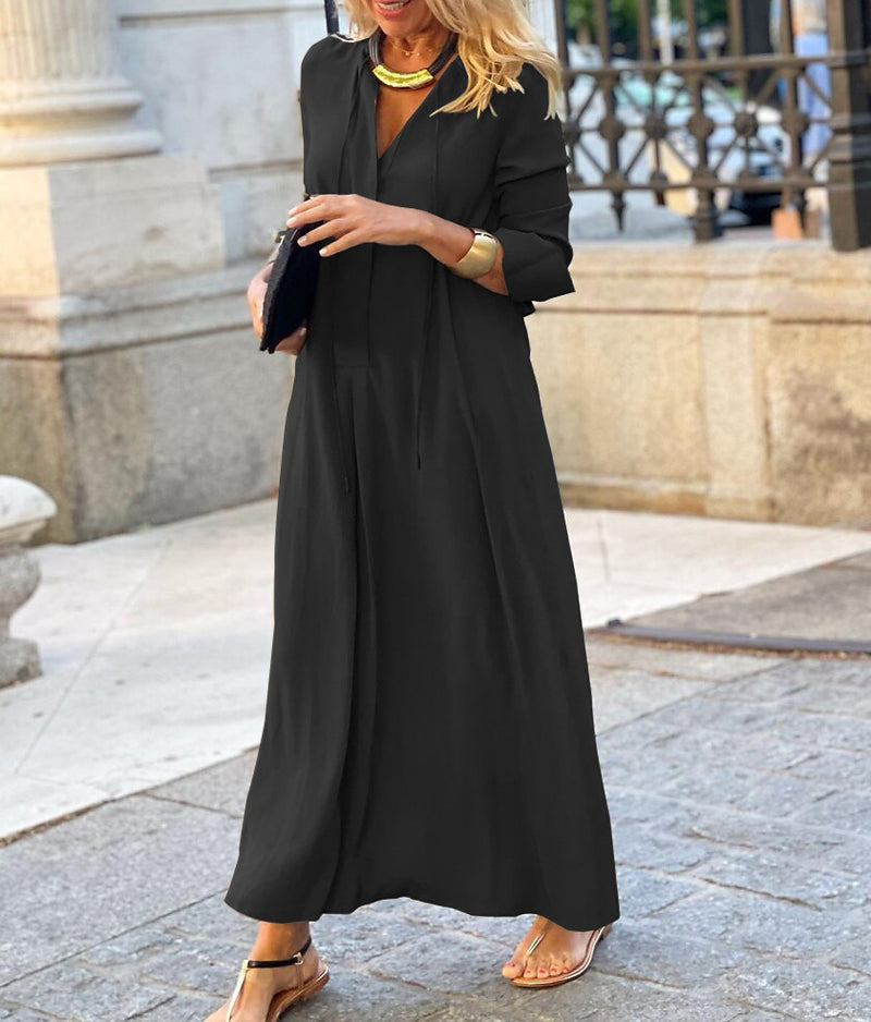 New Solid Color Lapel Long Sleeve Simple Casual Long Shirt Dress