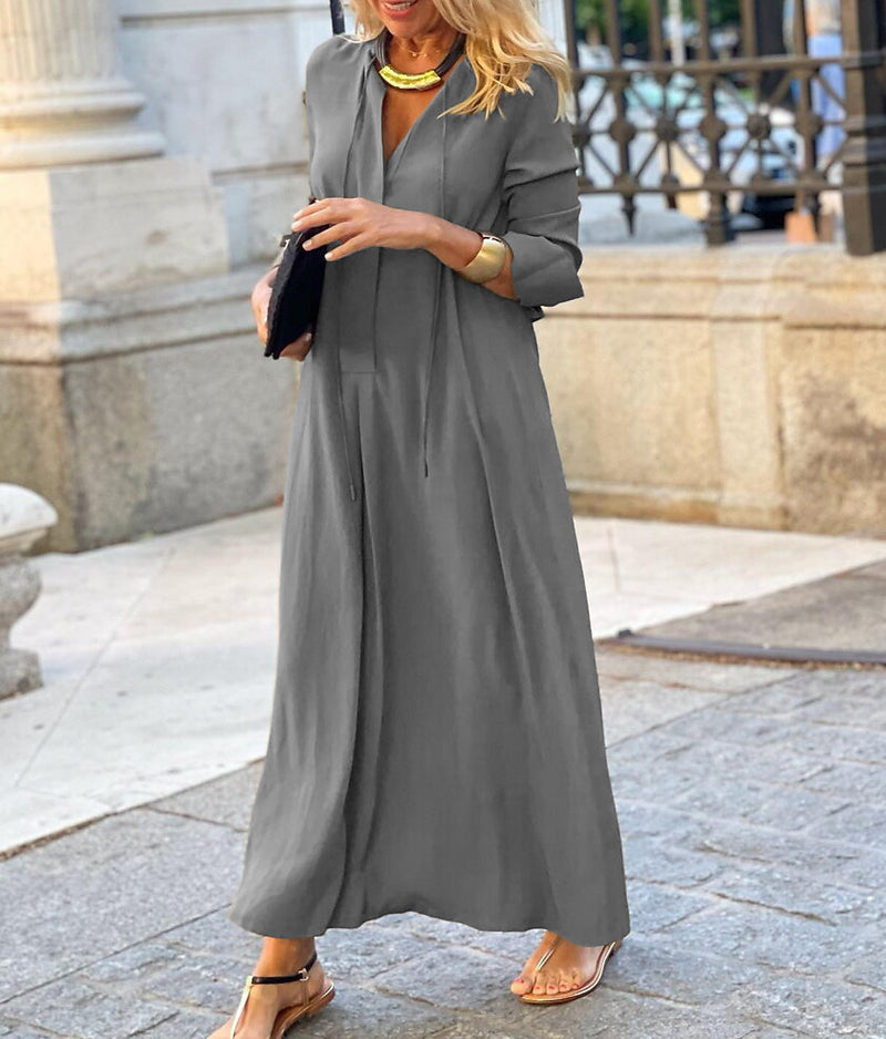 New Solid Color Lapel Long Sleeve Simple Casual Long Shirt Dress