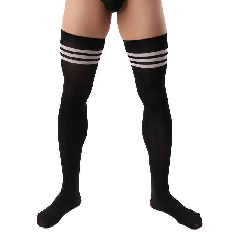 Men's Velvet Sports Black And White Striped Long Soccer Socks