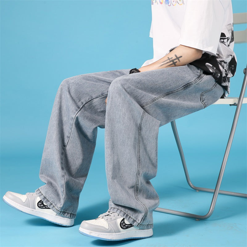 Straight Loose Jeans Men Casual Trousers Hip Hop Cargo Denim Pants With Zipper