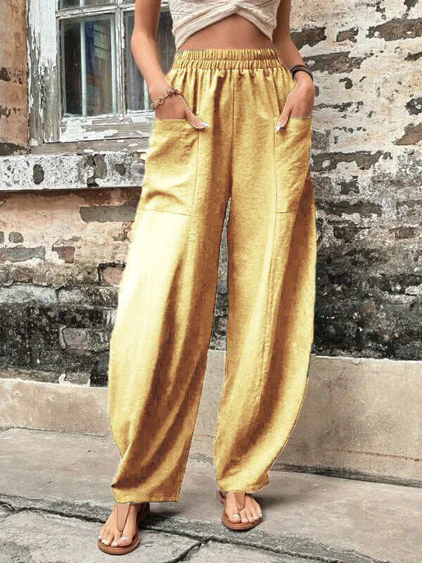 Women's Harem Pants With Pockets High Waisted Casual Beach Pants Loose Trousers