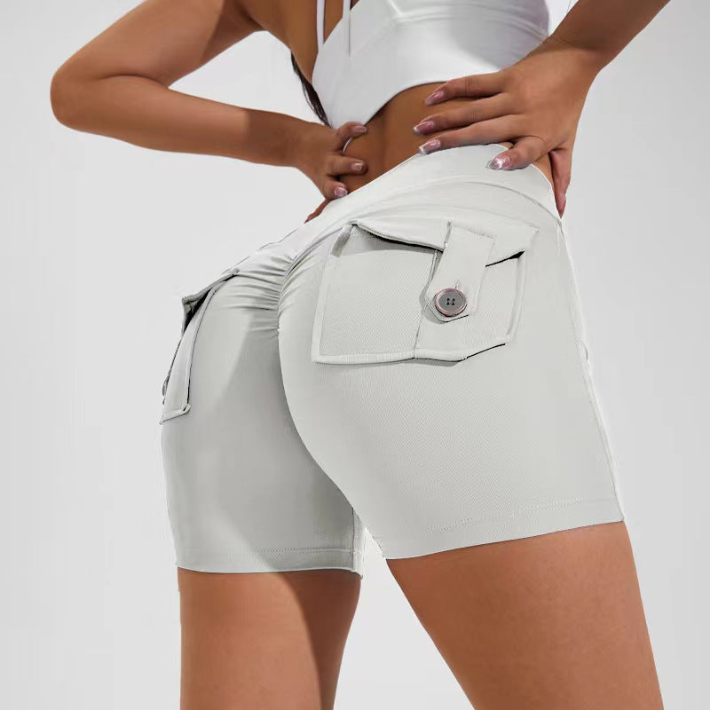 Short de levage de hanche taille haute avec poches, pantalon de sport de Yoga, Fitness, vêtements pour femmes