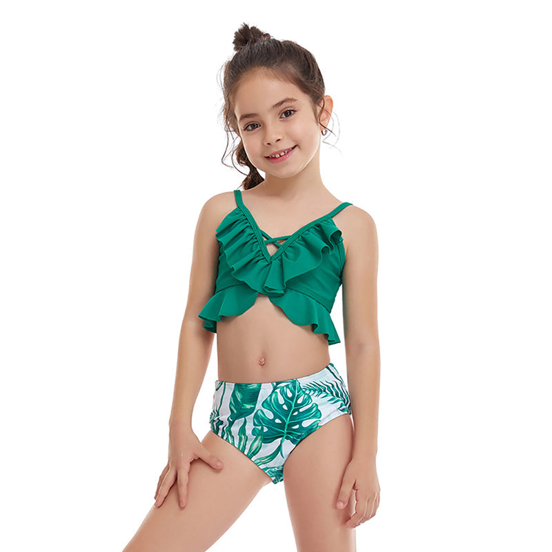 Girls'  Small Ruffled Split Swimsuit
