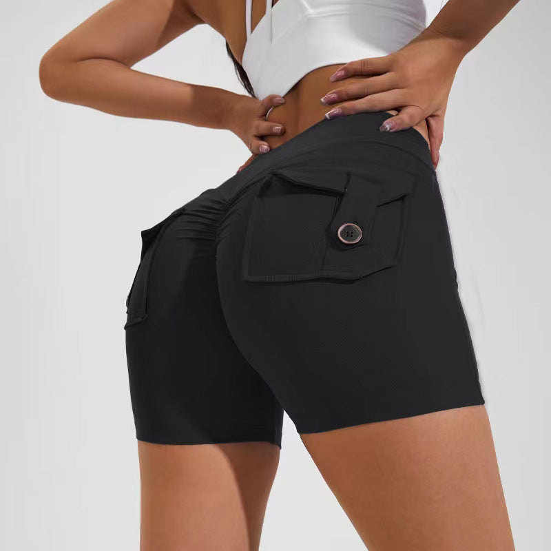 Short de levage de hanche taille haute avec poches, pantalon de sport de Yoga, Fitness, vêtements pour femmes