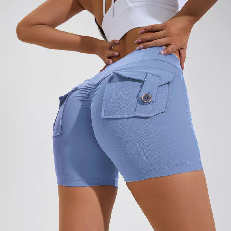 Short de levage de hanche taille haute avec poches, pantalon de sport de Yoga, Fitness, vêtements pour femmes