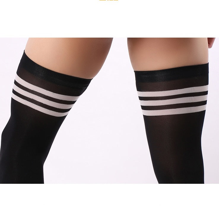 Men's Velvet Sports Black And White Striped Long Soccer Socks