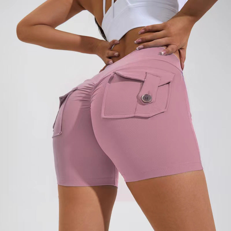 Short de levage de hanche taille haute avec poches, pantalon de sport de Yoga, Fitness, vêtements pour femmes